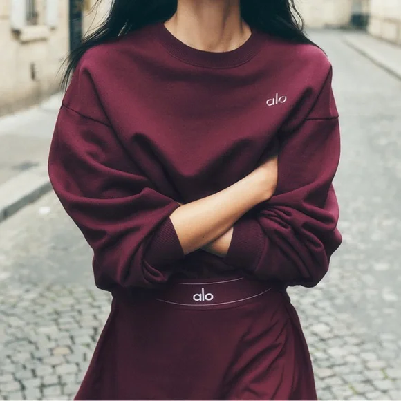 NWT ALO YOGA Accolade Crewneck Pullover Burgundy XS, S, and M - Picture 3 of 7